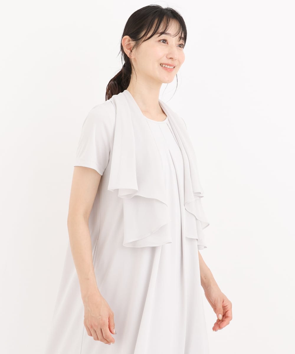 R6PIT22290 HIROKO BIS(小さいサイズ)(メゾン ドゥ サンク) 【小さいサイズ/洗える】シフォンケープジョイントワンピース ライトグレー