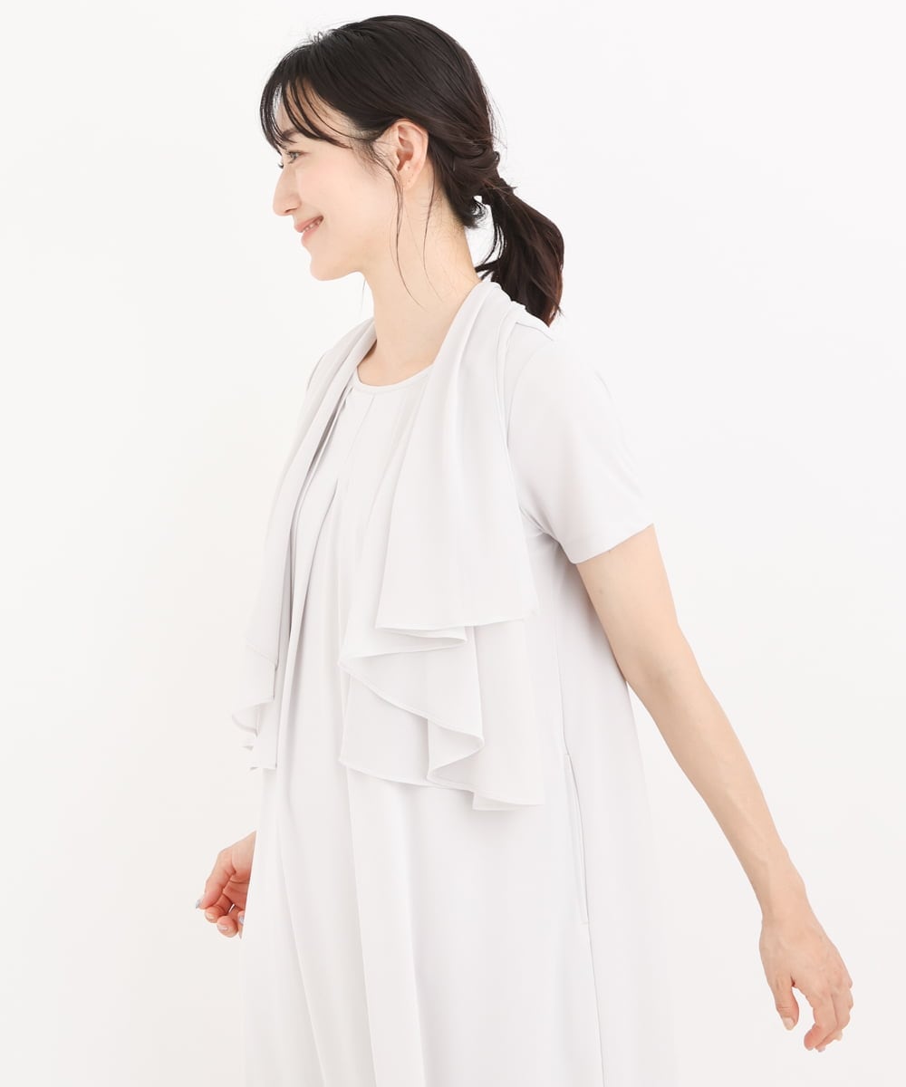 R6PIT22290 HIROKO BIS(小さいサイズ)(メゾン ドゥ サンク) 【小さいサイズ/洗える】シフォンケープジョイントワンピース ライトグレー