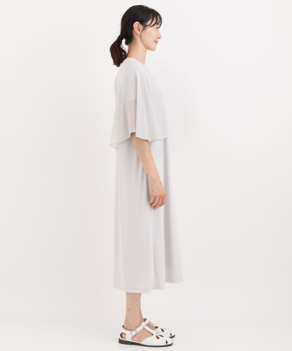 R6PIT22290 HIROKO BIS(小さいサイズ)(メゾン ドゥ サンク) 【小さいサイズ/洗える】シフォンケープジョイントワンピース ライトグレー