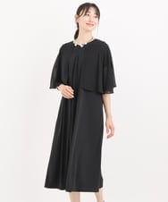R6PIT22290 HIROKO BIS(小さいサイズ)(メゾン ドゥ サンク) 【小さいサイズ/洗える】シフォンケープジョイントワンピース ブラック