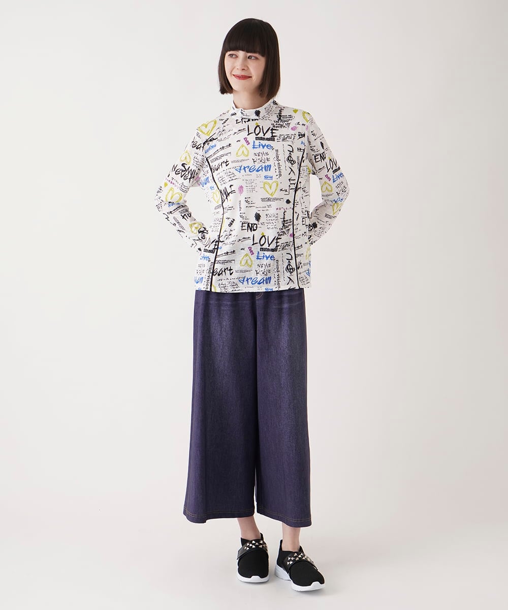 R6QHB42260 HIROKO BIS(小さいサイズ)(メゾン ドゥ サンク) デニムプリントストレッチガウチョパンツ ライトグレー