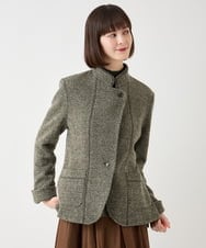R6TAA01470 HIROKO BIS(小さいサイズ)(メゾン ドゥ サンク) 【小さいサイズ】ヘリンボン柄ニットジャケット ブルー