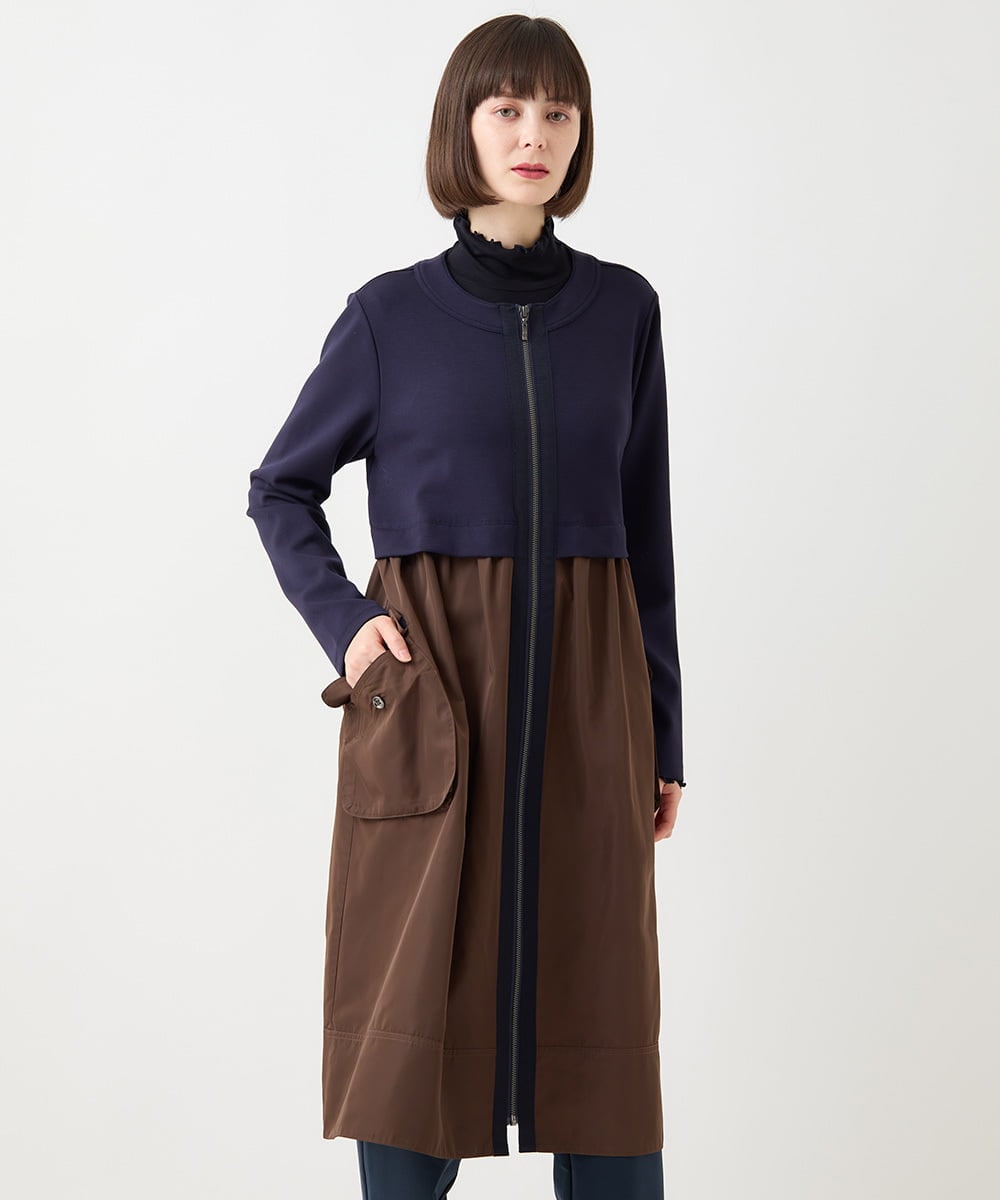 R6TAA20340 HIROKO BIS(小さいサイズ)(メゾン ドゥ サンク) 【小さいサイズ/洗える】タフタジョイントフロントジップワンピース ネイビー系