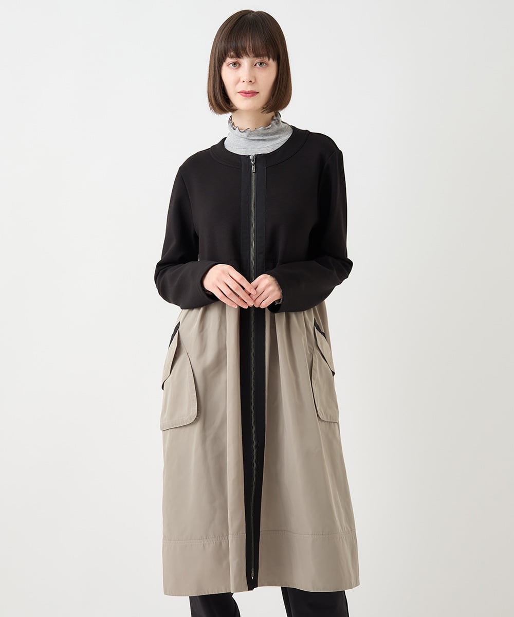 R6TAA20340 HIROKO BIS(小さいサイズ)(メゾン ドゥ サンク) 【小さいサイズ/洗える】タフタジョイントフロントジップワンピース ネイビー系