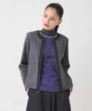 R6TAD25270 HIROKO BIS(小さいサイズ)(メゾン ドゥ サンク) 【小さいサイズ】異素材ノーカラージャケット グレー