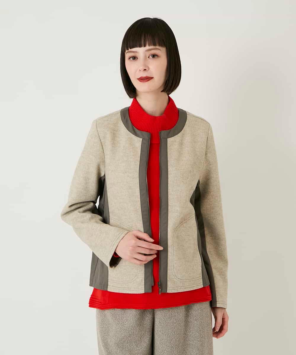 R6TAD25270 HIROKO BIS(小さいサイズ)(メゾン ドゥ サンク) 【小さいサイズ】異素材ノーカラージャケット グレー