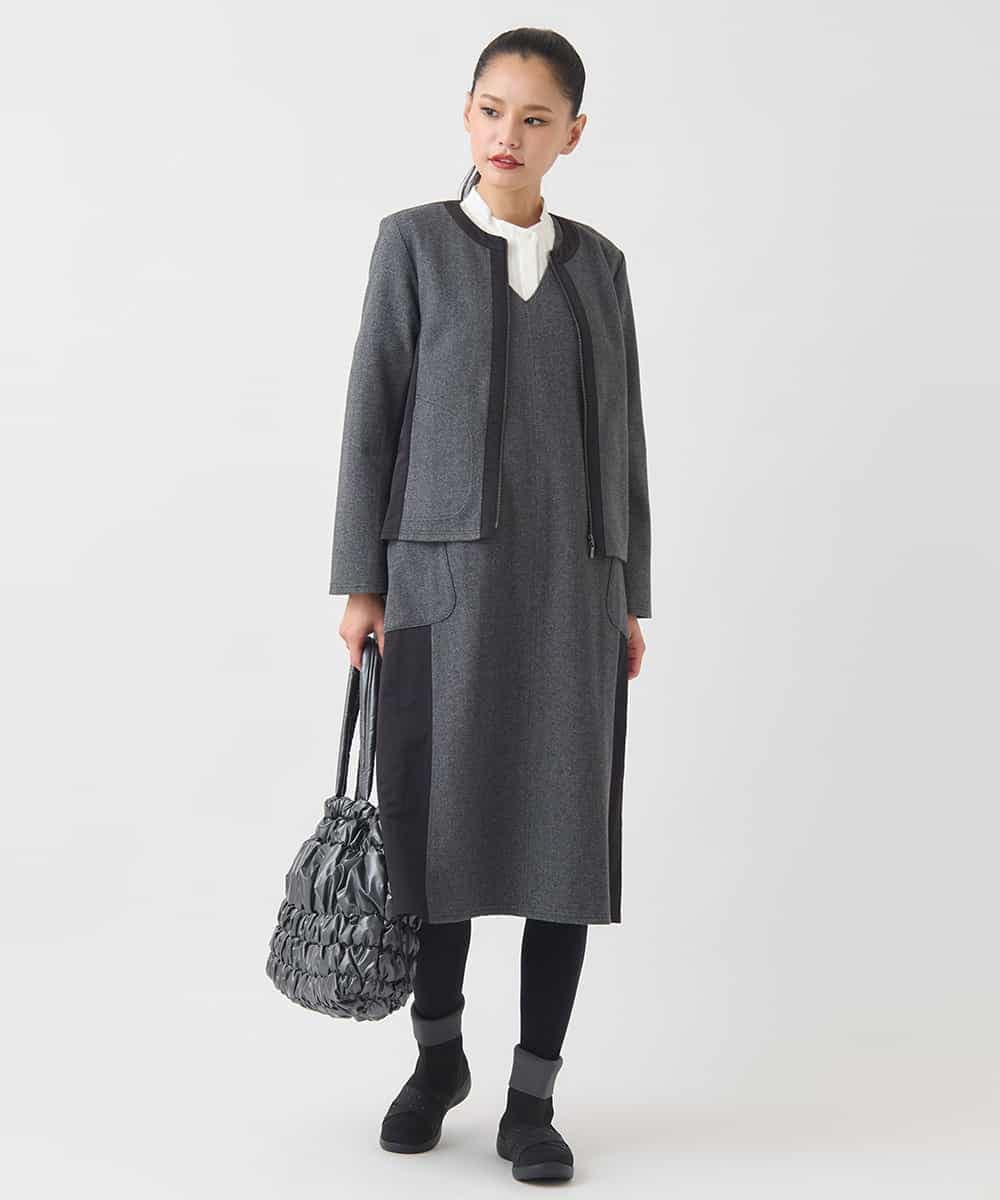 R6TAD25270 HIROKO BIS(小さいサイズ)(メゾン ドゥ サンク) 【小さいサイズ】異素材ノーカラージャケット グレー