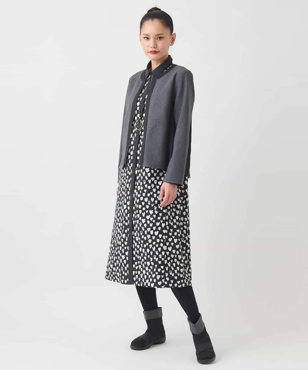 R6TAD25270 HIROKO BIS(小さいサイズ)(メゾン ドゥ サンク) 【小さいサイズ】異素材ノーカラージャケット グレー