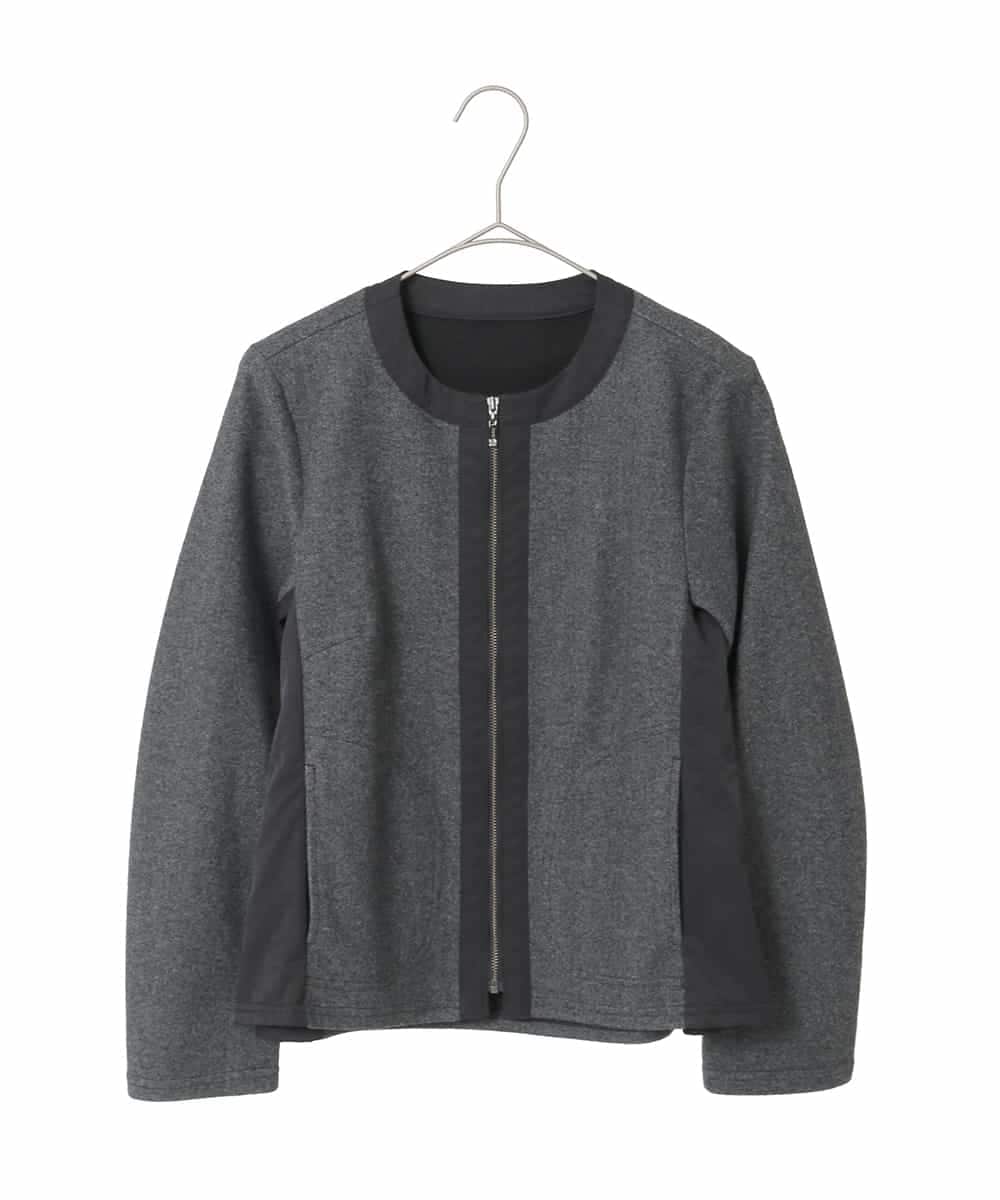 R6TAD25270 HIROKO BIS(小さいサイズ)(メゾン ドゥ サンク) 【小さいサイズ】異素材ノーカラージャケット グレー
