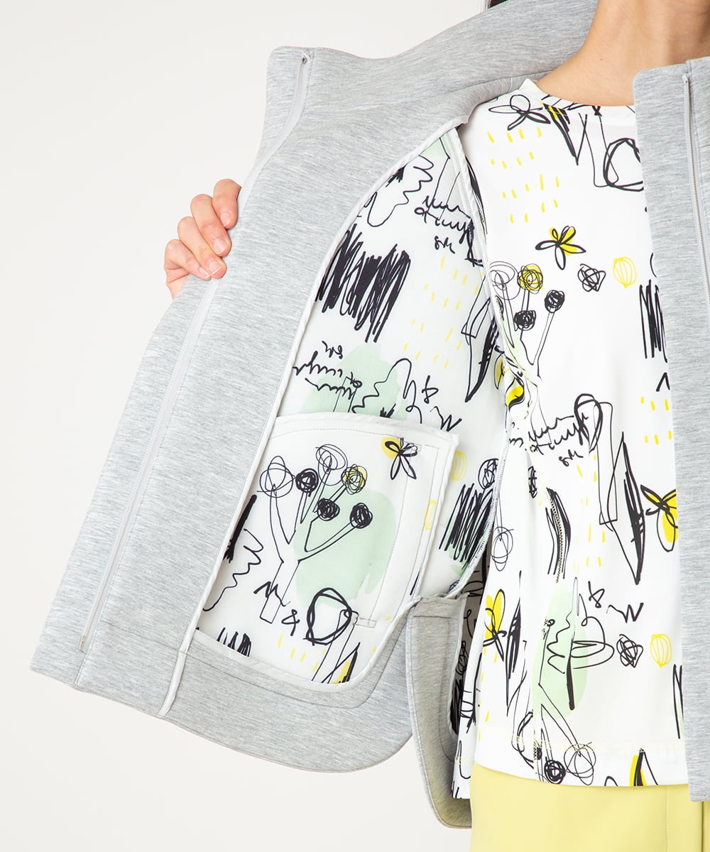 R6TDD50330 HIROKO BIS(小さいサイズ)(メゾン ドゥ サンク) ラウンドヘムショートブルゾン ライトグレー