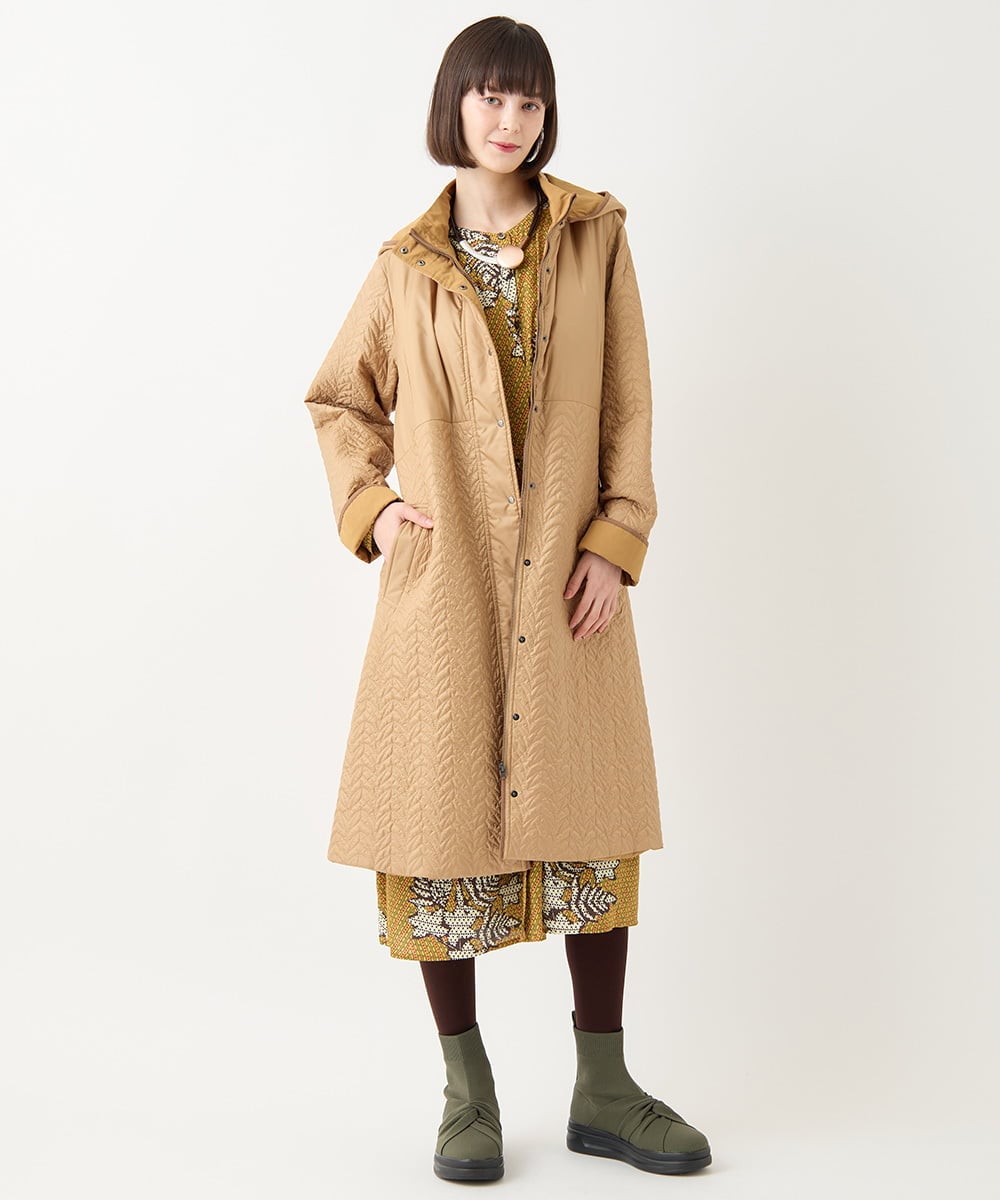 R6UAA02690 HIROKO BIS(小さいサイズ)(メゾン ドゥ サンク) 【小さいサイズ】リバーシブルキルティングタフタフーディーコート カーキ