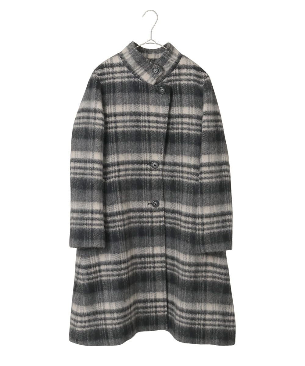R6UAE01690 HIROKO BIS(小さいサイズ)(メゾン ドゥ サンク) 【小さいサイズ】ウールシャギーチェック柄コート ブラック