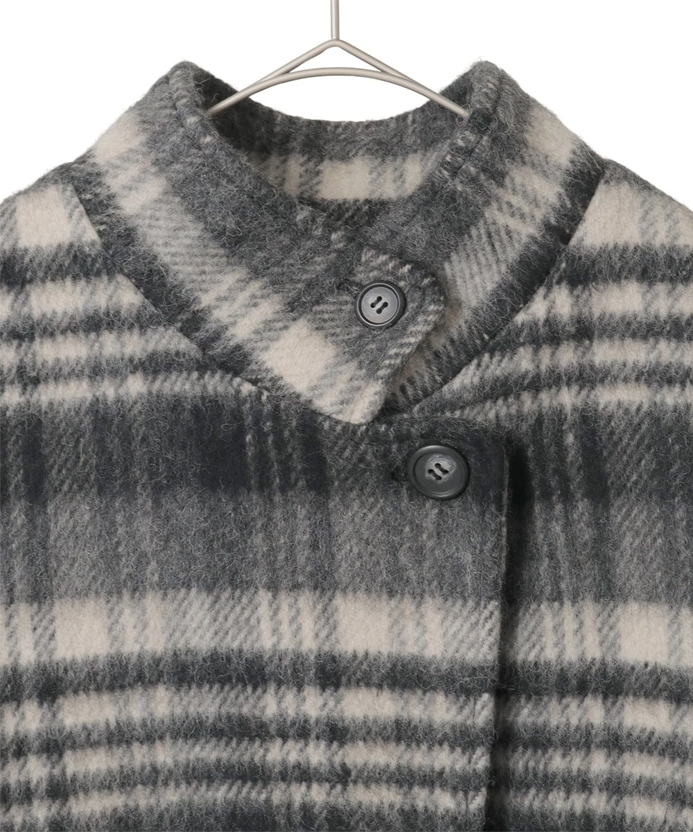 R6UAE01690 HIROKO BIS(小さいサイズ)(メゾン ドゥ サンク) 【小さいサイズ】ウールシャギーチェック柄コート ブラック