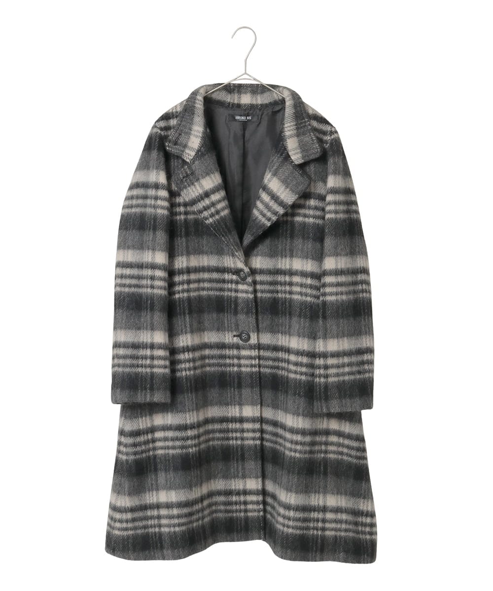 R6UAE01690 HIROKO BIS(小さいサイズ)(メゾン ドゥ サンク) 【小さいサイズ】ウールシャギーチェック柄コート ブラック