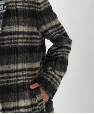 R6UAE01690 HIROKO BIS(小さいサイズ)(メゾン ドゥ サンク) 【小さいサイズ】ウールシャギーチェック柄コート ブラック