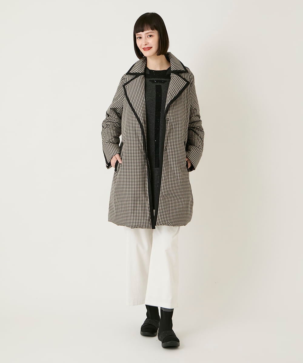 R6UAF01590 HIROKO BIS(小さいサイズ)(メゾン ドゥ サンク) 【小さいサイズ】千鳥プリントテープアクセントダウンコート ブラック