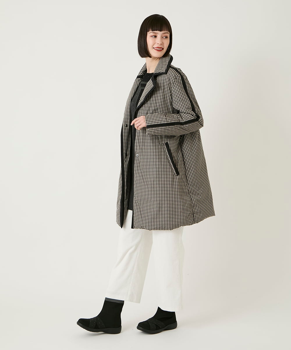 R6UAF01590 HIROKO BIS(小さいサイズ)(メゾン ドゥ サンク) 【小さいサイズ】千鳥プリントテープアクセントダウンコート ブラック