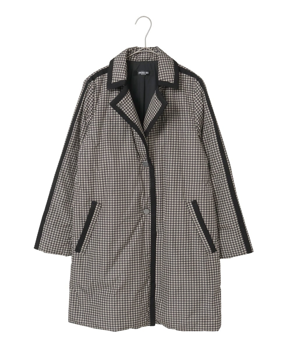 R6UAF01590 HIROKO BIS(小さいサイズ)(メゾン ドゥ サンク) 【小さいサイズ】千鳥プリントテープアクセントダウンコート ブラック