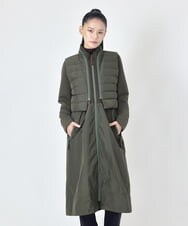 R6UAG10690 HIROKO BIS(小さいサイズ)(メゾン ドゥ サンク) ドッキングベスト異素材MIXロングコート カーキ
