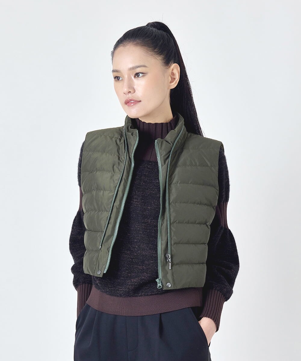 R6UAG10690 HIROKO BIS(小さいサイズ)(メゾン ドゥ サンク) ドッキングベスト異素材MIXロングコート カーキ