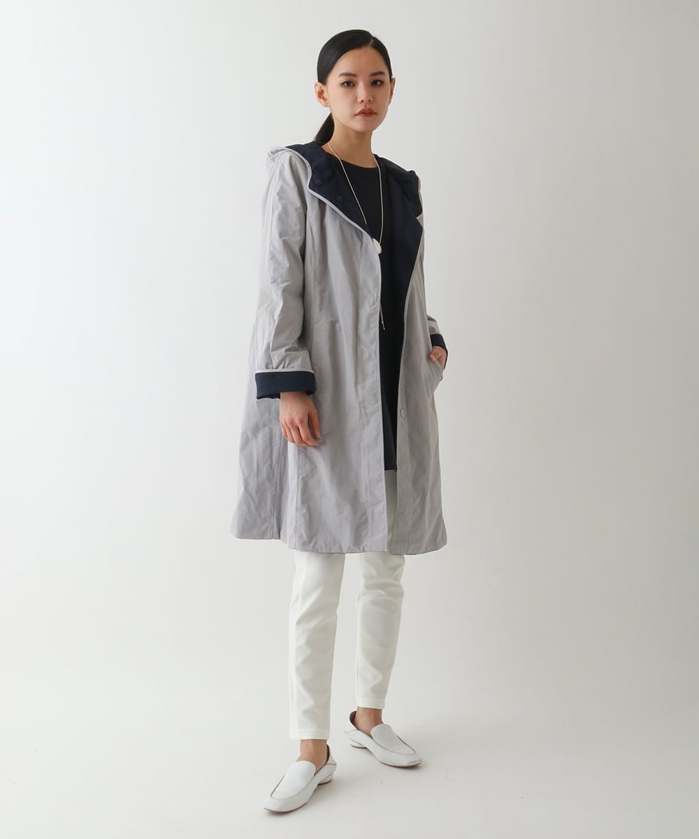 R6UDA02590 HIROKO BIS(小さいサイズ)(メゾン ドゥ サンク) 【小さいサイズ】リバーシブルタフタスプリングコート ネイビー/グレー