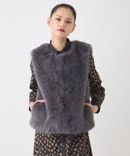 R7YAD13180 HIROKO BIS(小さいサイズ)(メゾン ドゥ サンク) 【小さいサイズ】シャギーフェイクファージレ ダークグレー