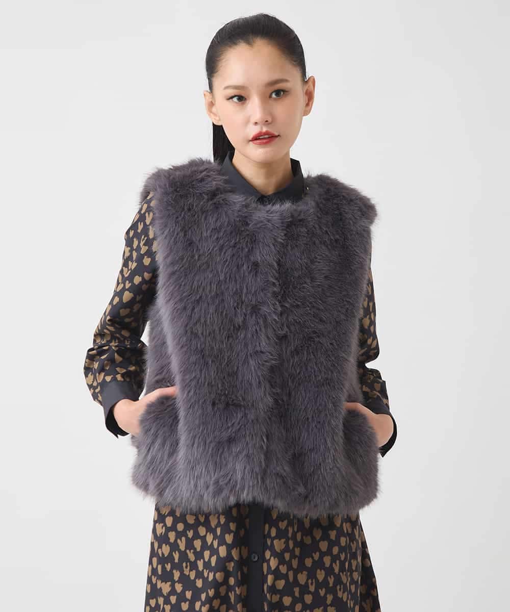 R7YAD13180 HIROKO BIS(小さいサイズ)(メゾン ドゥ サンク) 【小さいサイズ】シャギーフェイクファージレ ダークグレー