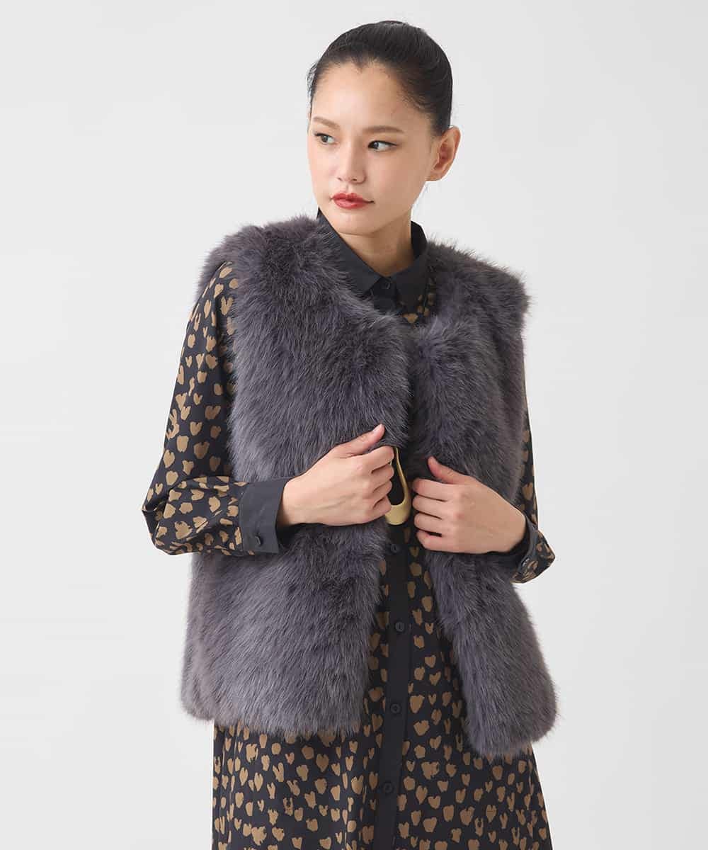 R7YAD13180 HIROKO BIS(小さいサイズ)(メゾン ドゥ サンク) 【小さいサイズ】シャギーフェイクファージレ ダークグレー