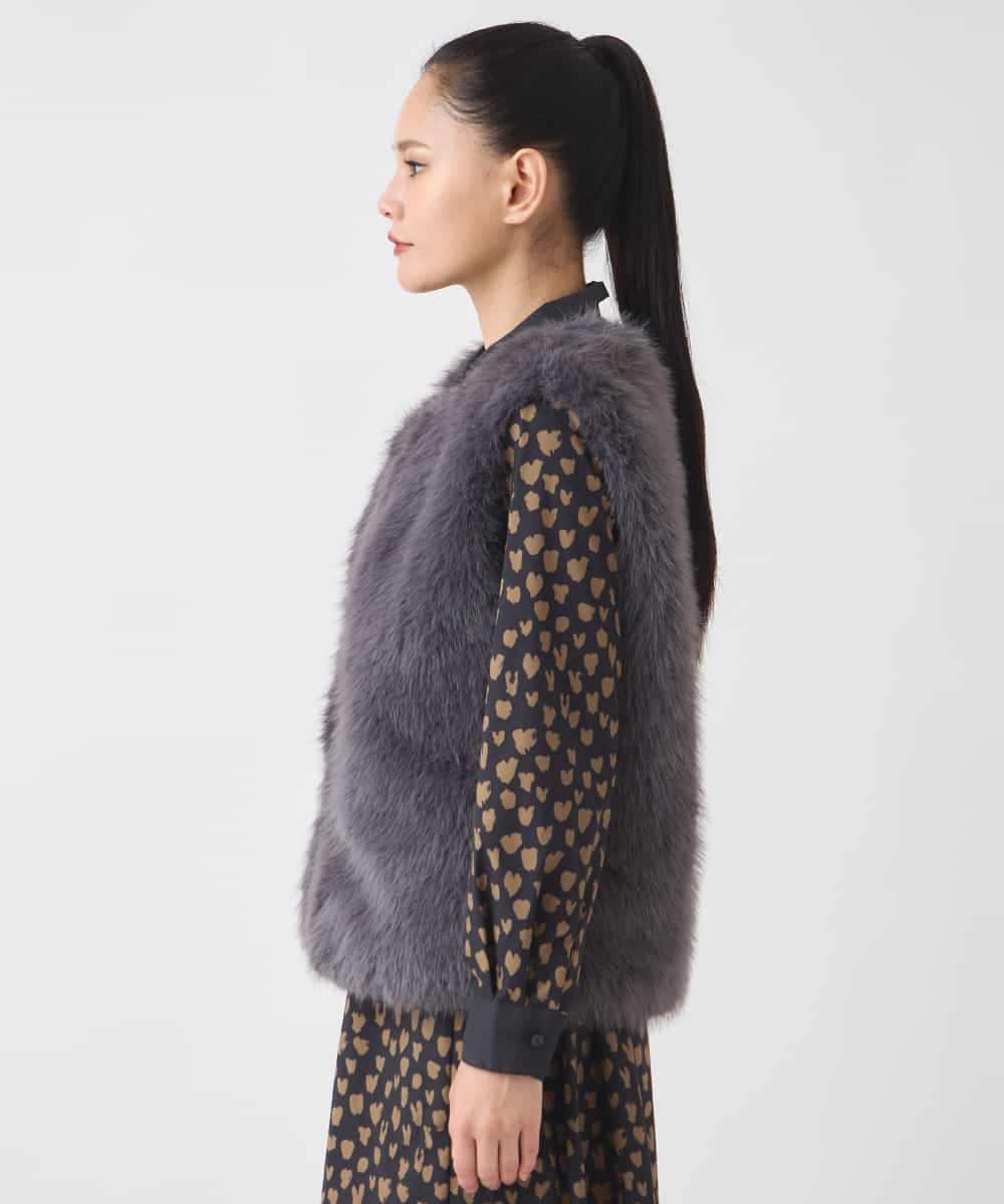 R7YAD13180 HIROKO BIS(小さいサイズ)(メゾン ドゥ サンク) 【小さいサイズ】シャギーフェイクファージレ ダークグレー