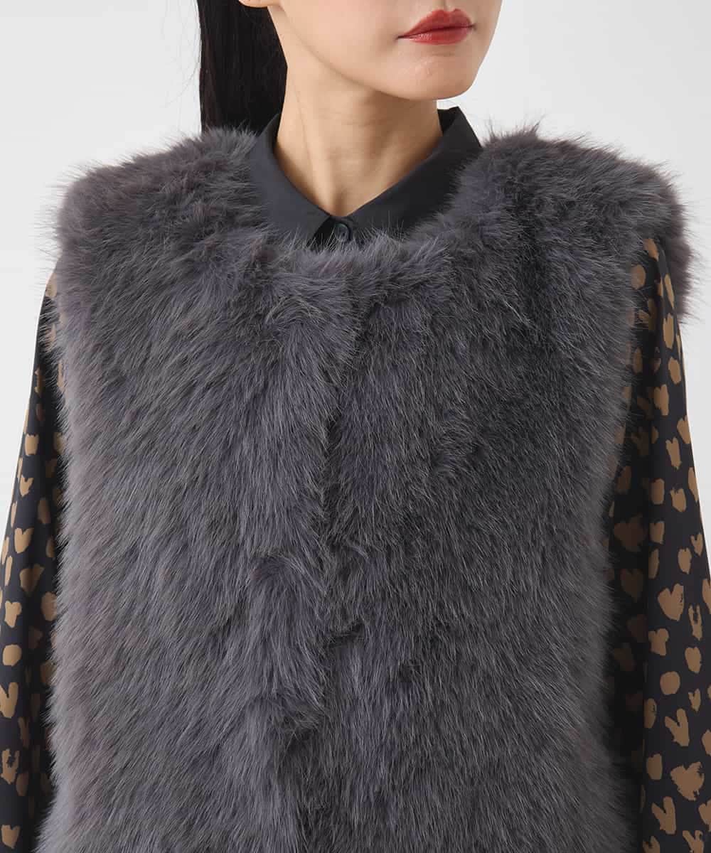 R7YAD13180 HIROKO BIS(小さいサイズ)(メゾン ドゥ サンク) 【小さいサイズ】シャギーフェイクファージレ ダークグレー