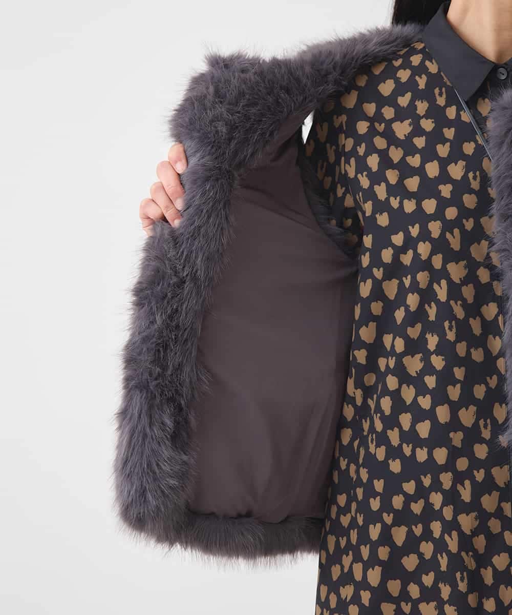 R7YAD13180 HIROKO BIS(小さいサイズ)(メゾン ドゥ サンク) 【小さいサイズ】シャギーフェイクファージレ ダークグレー