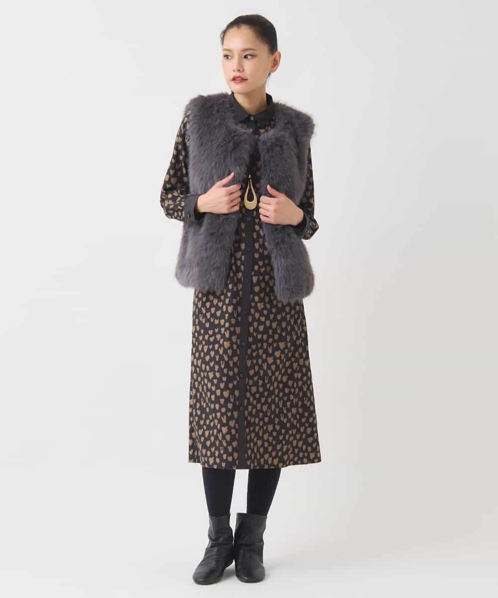 R7YAD13180 HIROKO BIS(小さいサイズ)(メゾン ドゥ サンク) 【小さいサイズ】シャギーフェイクファージレ ダークグレー