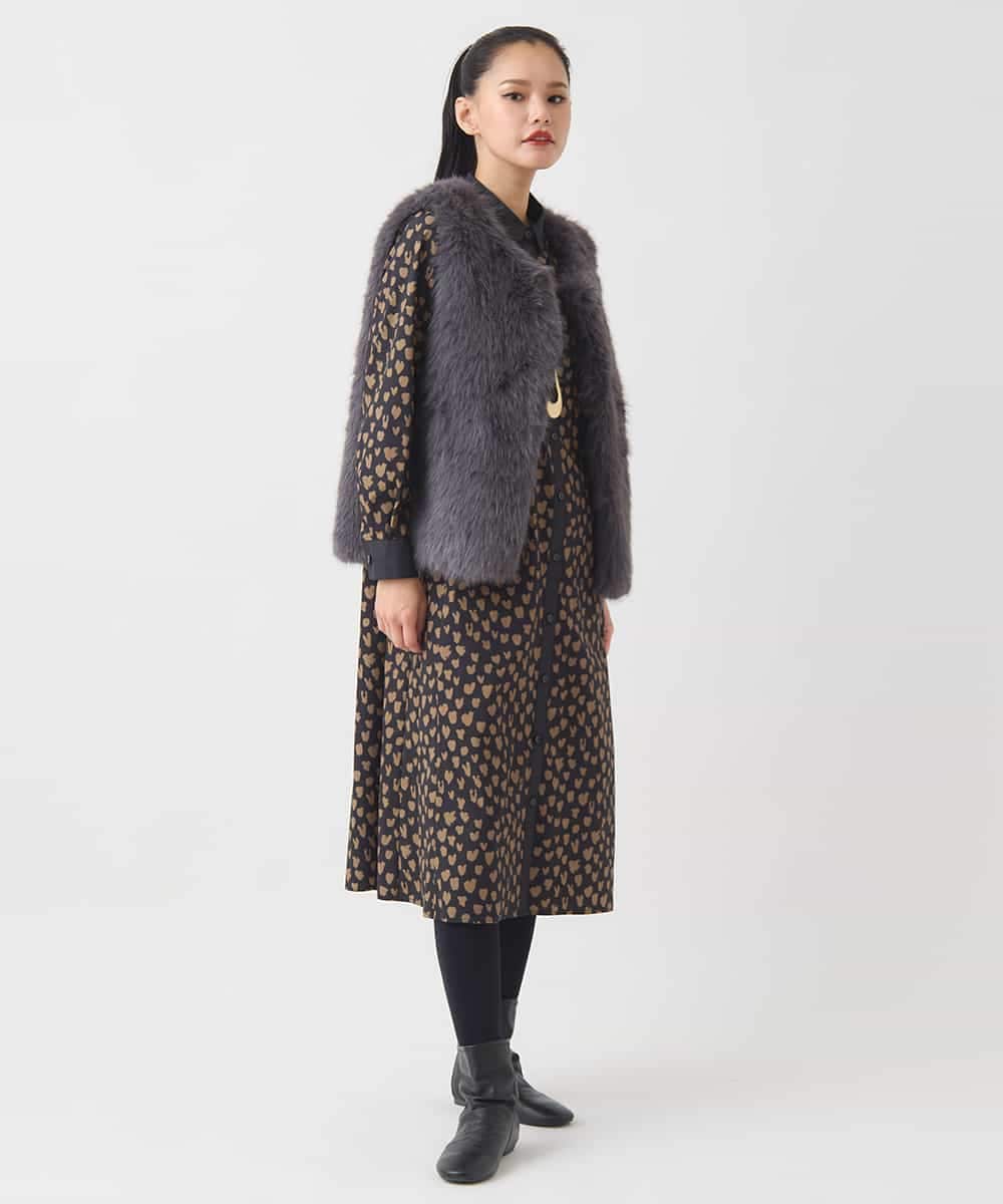 R7YAD13180 HIROKO BIS(小さいサイズ)(メゾン ドゥ サンク) 【小さいサイズ】シャギーフェイクファージレ ダークグレー