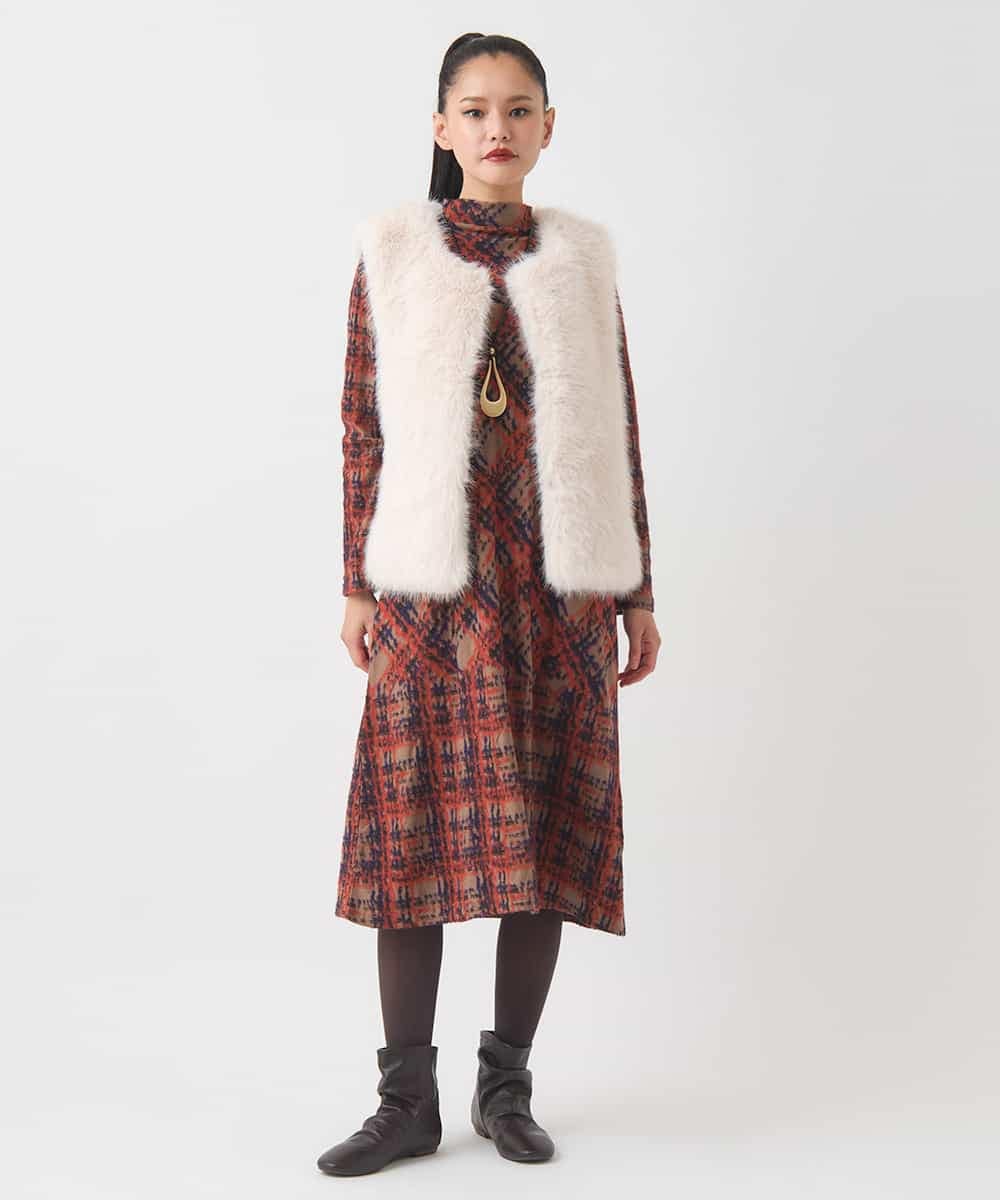 R7YAD13180 HIROKO BIS(小さいサイズ)(メゾン ドゥ サンク) 【小さいサイズ】シャギーフェイクファージレ ダークグレー