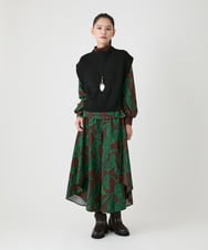 RBBAG10290 HIROKO BIS(ヒロコ ビス) 幾何柄ハイネックギャザーブラウス グリーン