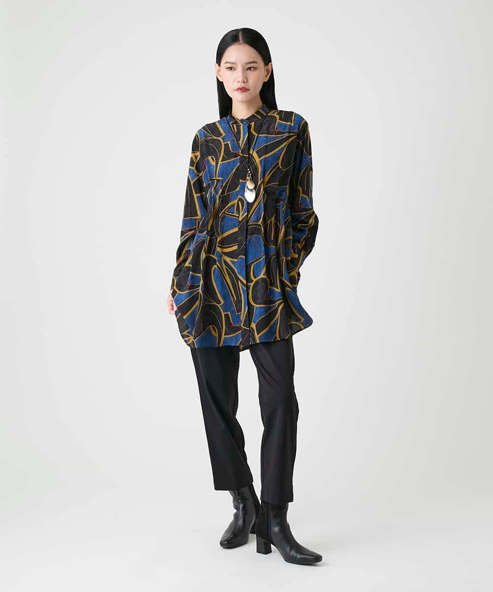 RBBAG12330 HIROKO BIS(ヒロコ ビス) 幾何柄プリーツチュニック ネイビー
