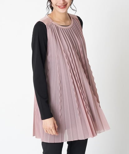 RBBAT22350 HIROKO BIS 【洗える】三日月プリーツノースリーブブラウス×Tシャツセット