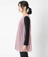 RBBAT22350 HIROKO BIS(ヒロコ ビス) 【洗える】三日月プリーツノースリーブブラウス×Tシャツセット ピンク