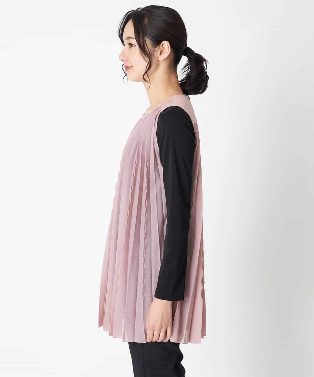 RBBAT22350 HIROKO BIS(ヒロコ ビス) 【洗える】三日月プリーツノースリーブブラウス×Tシャツセット ピンク
