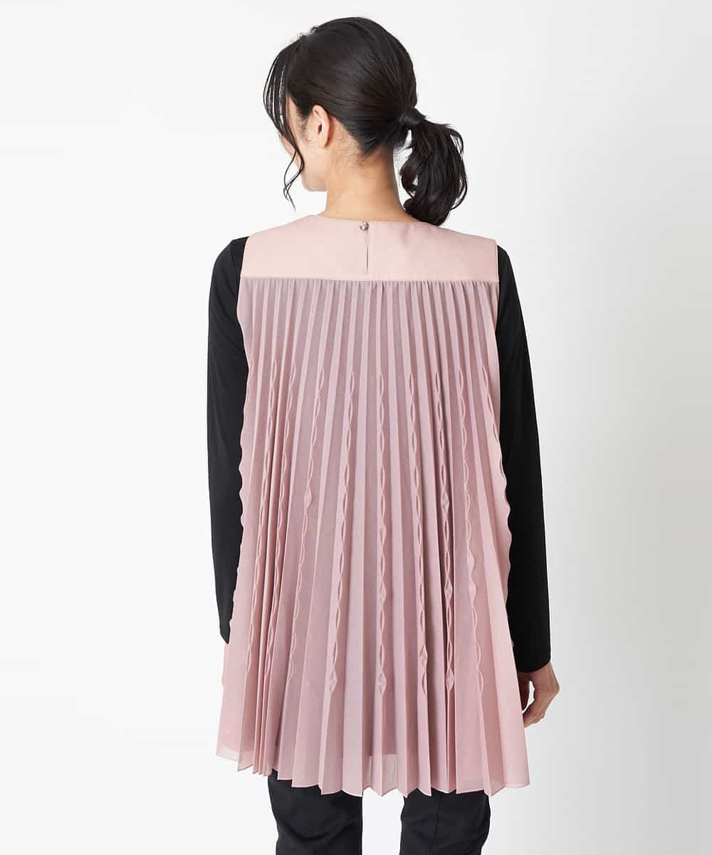 RBBAT22350 HIROKO BIS(ヒロコ ビス) 【洗える】三日月プリーツノースリーブブラウス×Tシャツセット ピンク