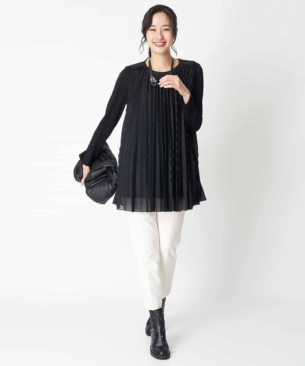 RBBAT22350 HIROKO BIS(ヒロコ ビス) 【洗える】三日月プリーツノースリーブブラウス×Tシャツセット ピンク