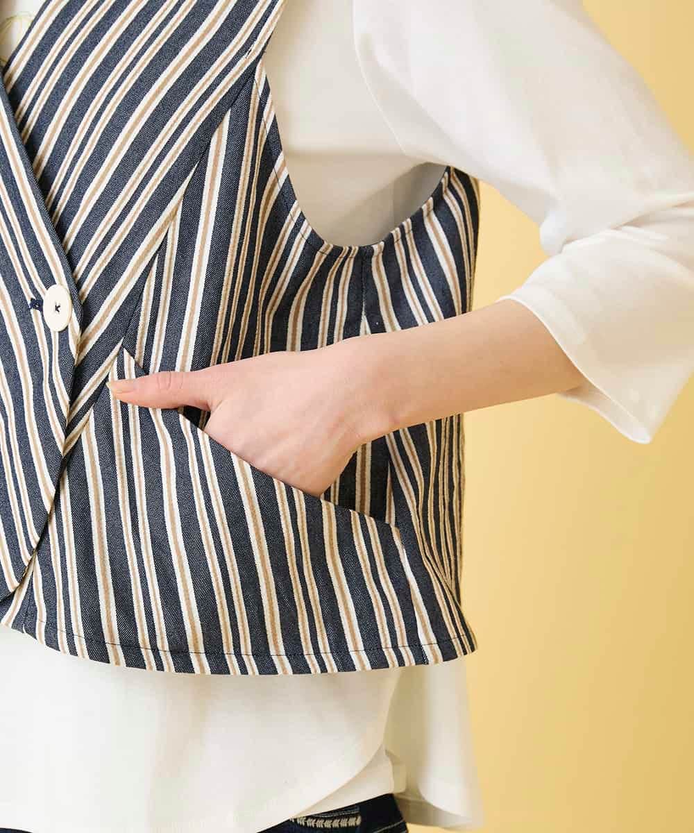 RBBED15270 HIROKO BIS(ヒロコ ビス) ストライプショートジレ ネイビー