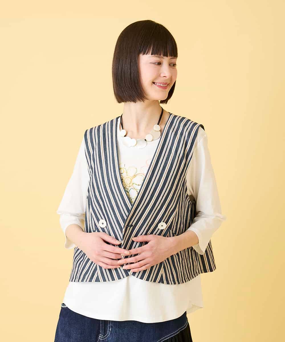 RBBED15270 HIROKO BIS(ヒロコ ビス) ストライプショートジレ ネイビー