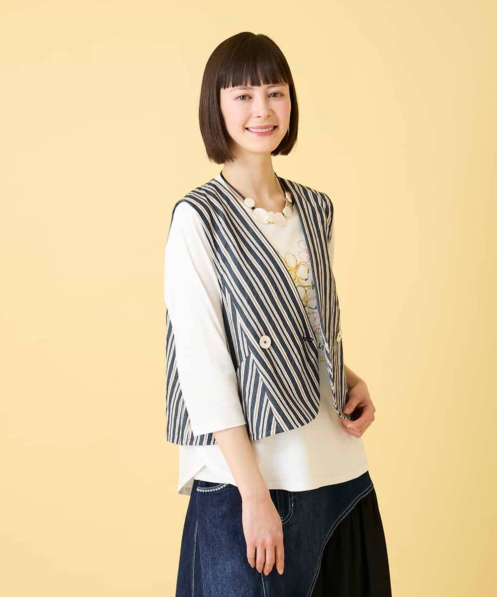 RBBED15270 HIROKO BIS(ヒロコ ビス) ストライプショートジレ ネイビー