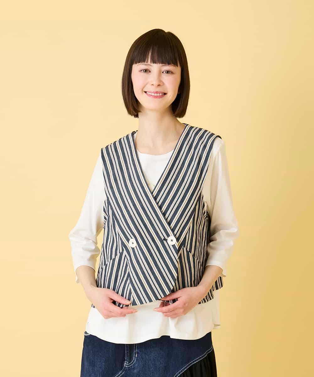 RBBED15270 HIROKO BIS(ヒロコ ビス) ストライプショートジレ ネイビー