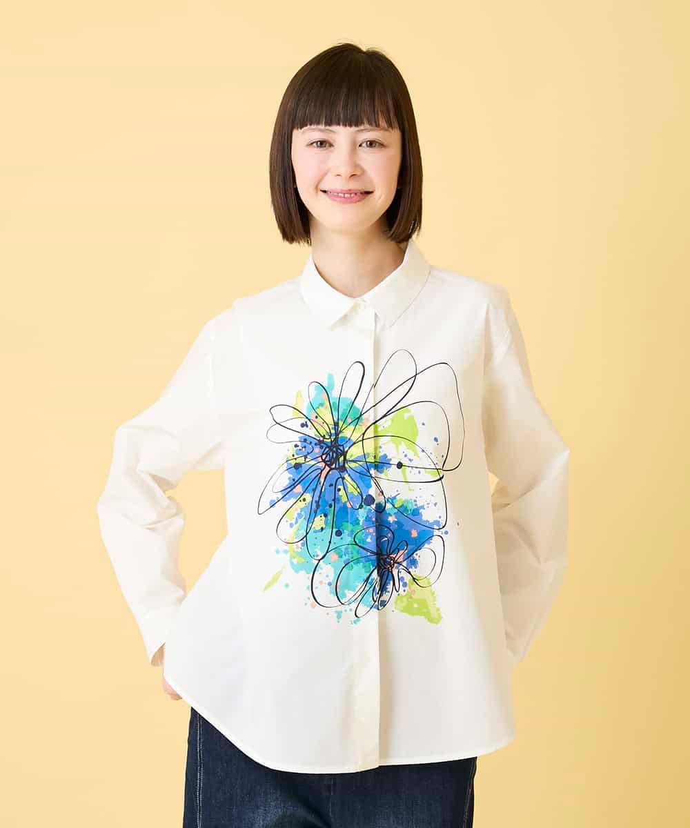 RBBED30270 HIROKO BIS(ヒロコ ビス) ドローイングフラワーブラウス ホワイト