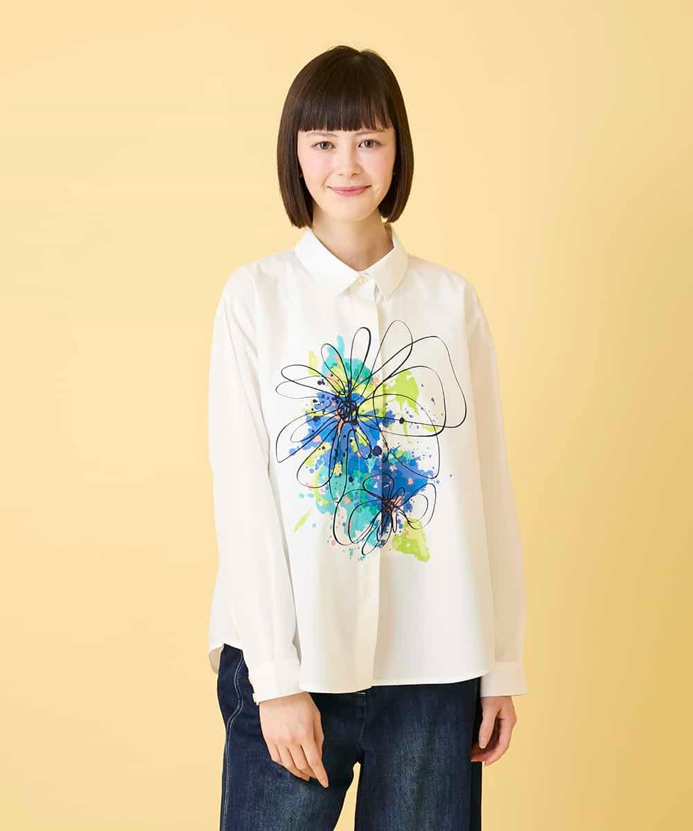 RBBED30270 HIROKO BIS(ヒロコ ビス) ドローイングフラワーブラウス ホワイト