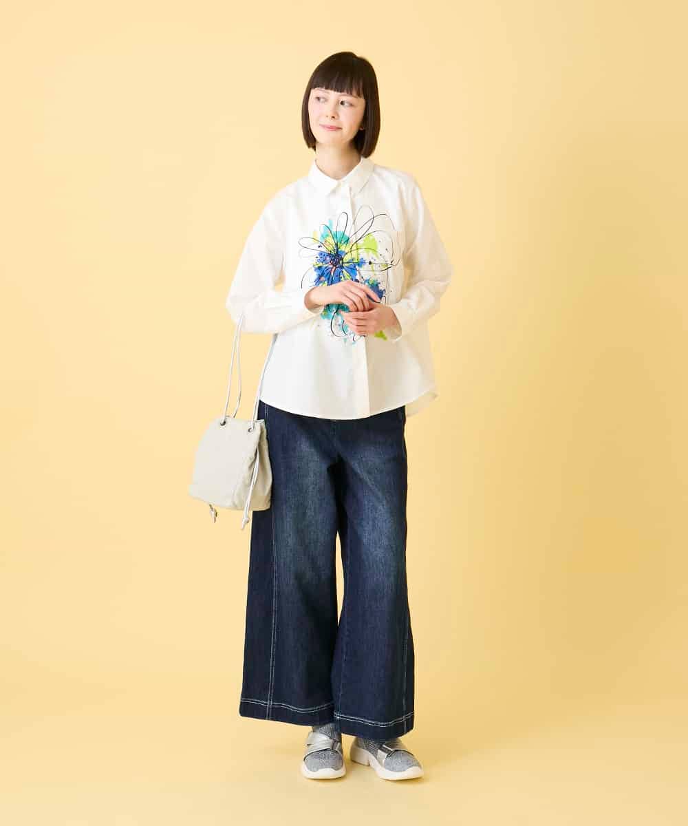 RBBED30270 HIROKO BIS(ヒロコ ビス) ドローイングフラワーブラウス ホワイト