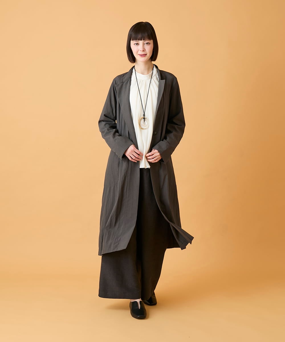 RBBED50260 HIROKO BIS(ヒロコ ビス) スタンドカラーかまぼこプリーツブラウス /洗える ダークグレー