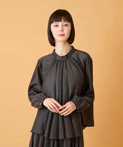 RBBED50260 HIROKO BIS スタンドカラーかまぼこプリーツブラウス